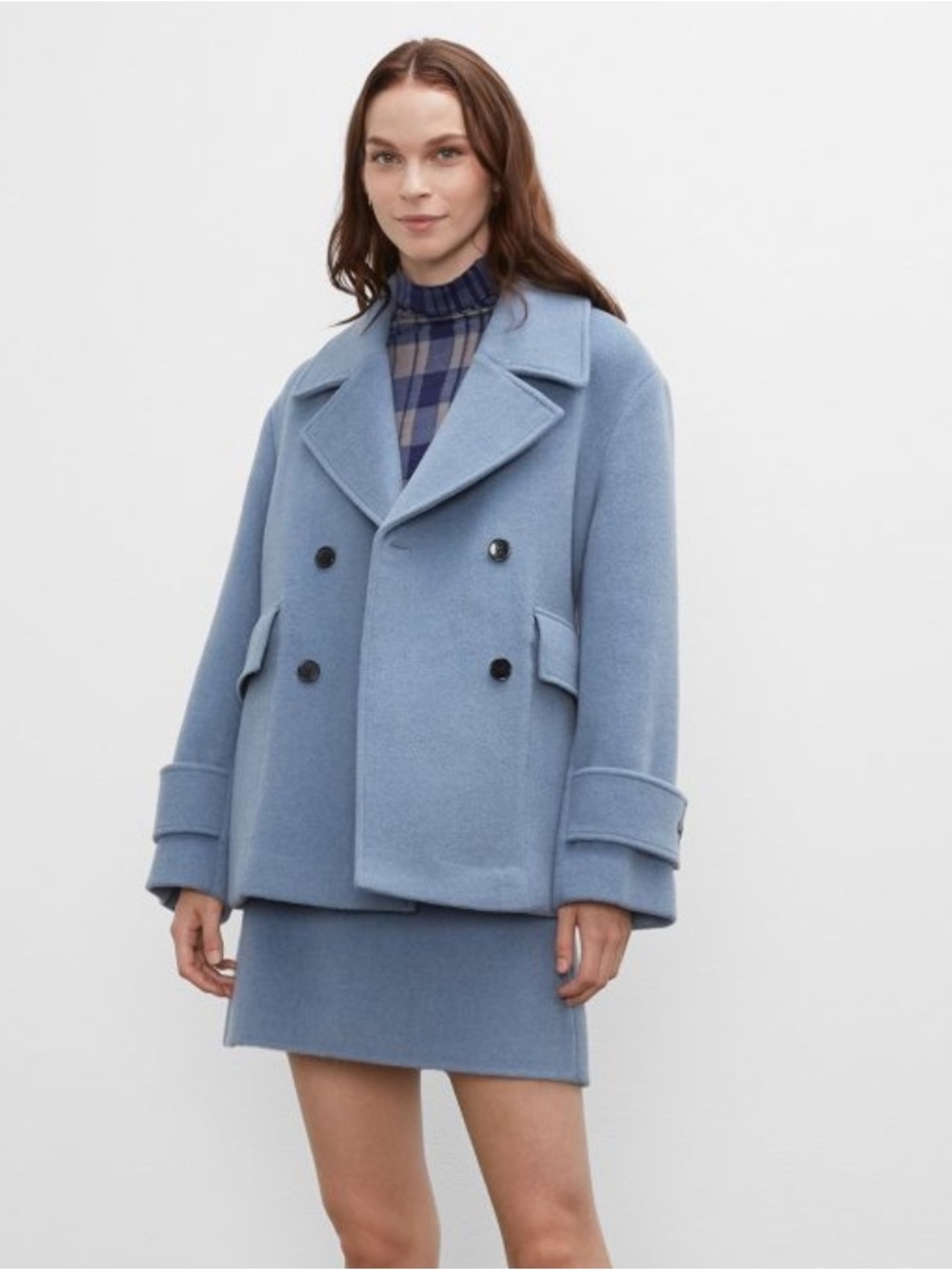 Club monaco Wool-Blend Double-Breasted Light Blue Peacoat CE